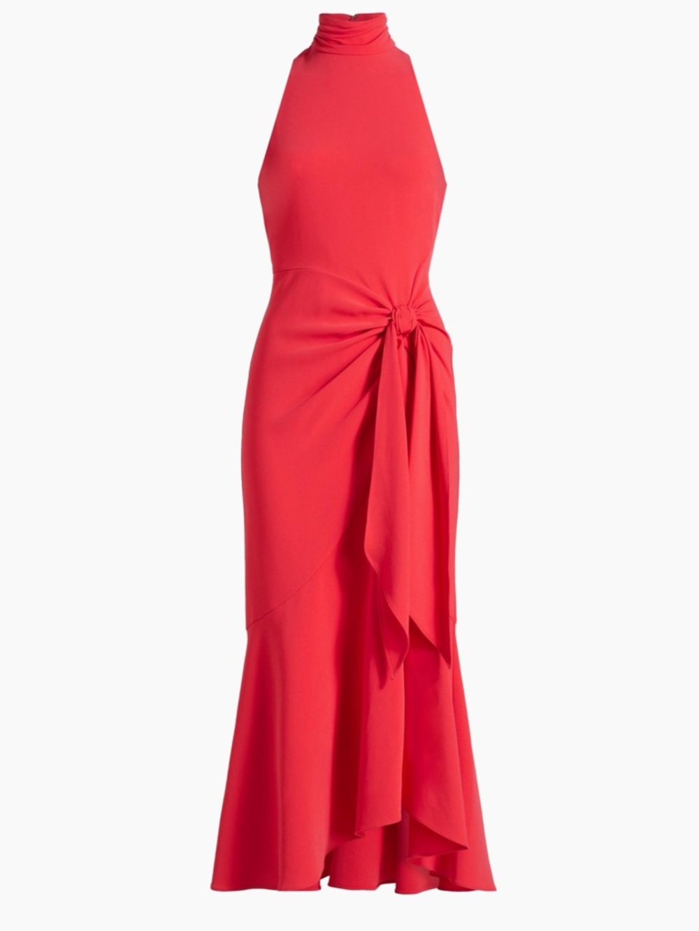 Cinq a Sept Rory Coral Halter Midi crepe Dress with Side Knot
